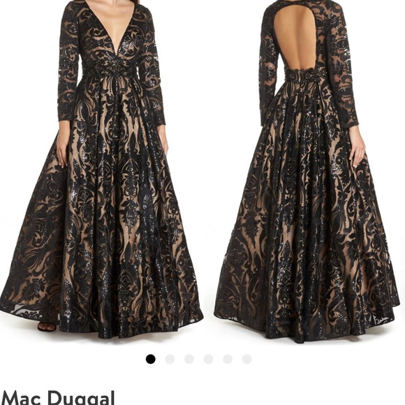 ***IN SEARCH OF*** MAC DUGGAL LONG SLEEVE V-NECK EMBROIDERED BALLGOWN - Picture 3 of 5